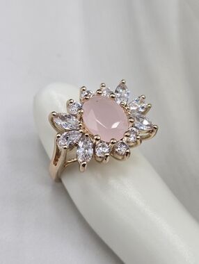 Swarovski Crystal Elements Rose Gold Floral Statement Ring Pink Size 7 Prom